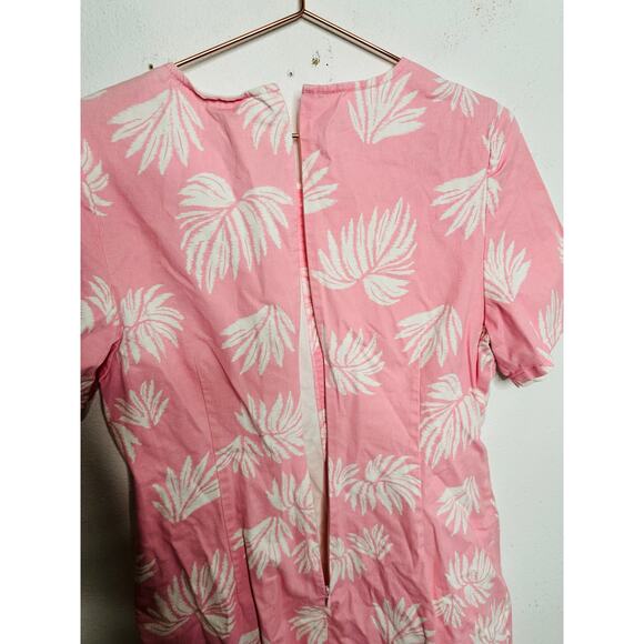 CINQ A SEPT Pink White Tropical Leaves Cotton Blend Phoenix Madison Dress sz 14 - Picture 8 of 13
